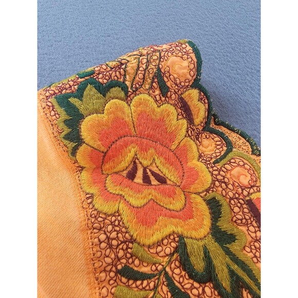 Lucky Brand Sweatshirt Womens XL Orange Embroidered Floral Square Neck Boho - Picture 3 of 12